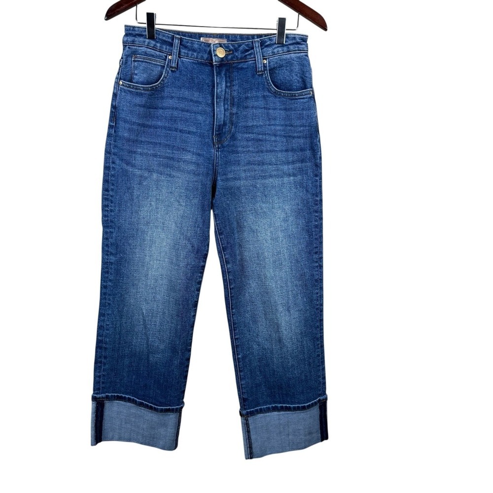 Kut From The Kloth Jean Women 2 Blue Sienna Wide Leg High Rise Cuffed Crop Denim